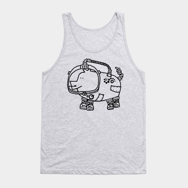 Astronaut Space Pilot Sci Fi Pig Line Drawing Tank Top by ellenhenryart